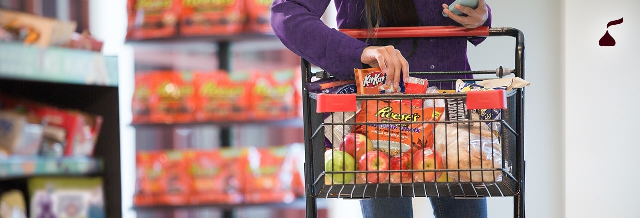 Shopping cart filled with Hershey's Products